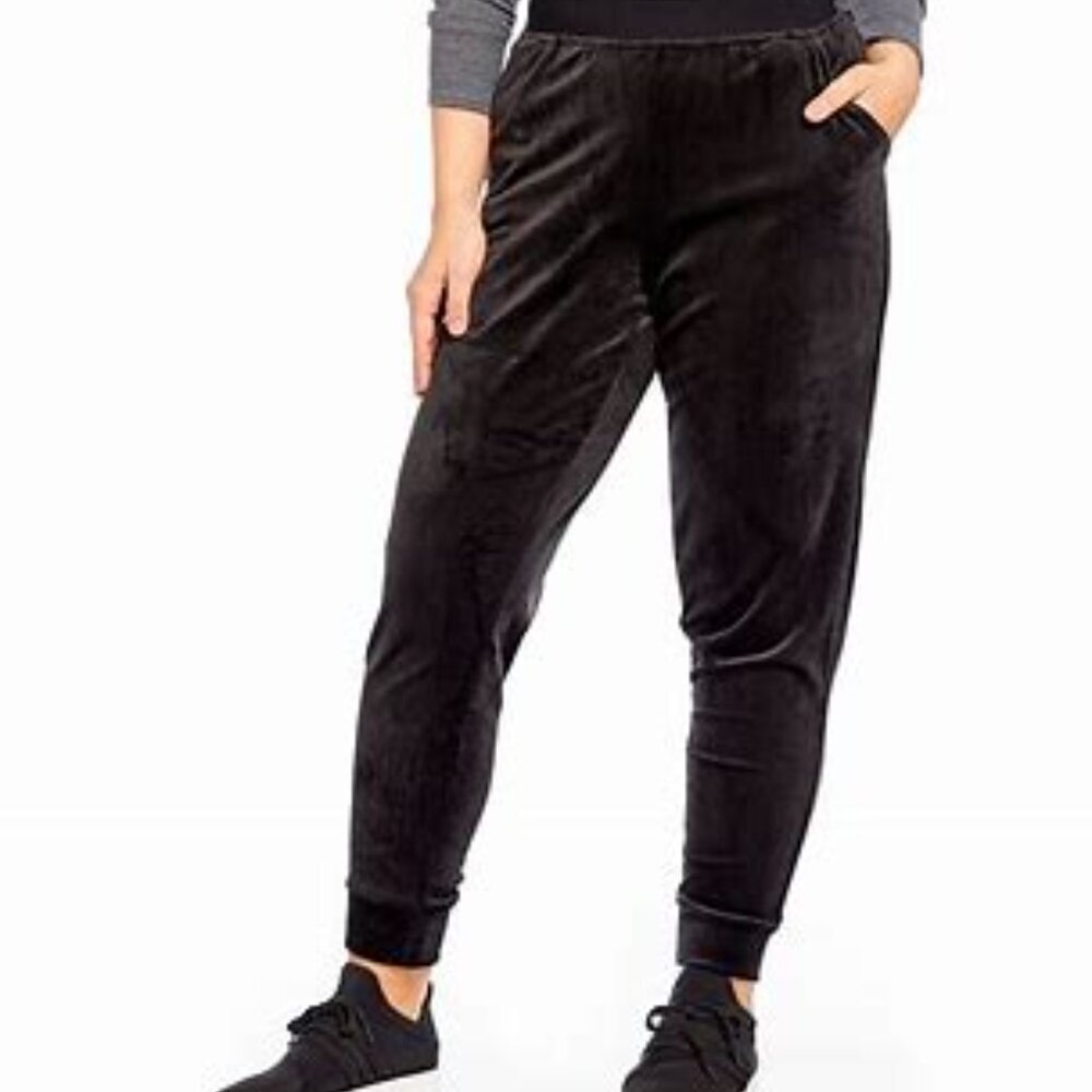 HUE Size XL plush velour track jogger lounge black pant